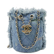CHANEL Mood Logo Printed Quilted Denim Chain Bucket Bag Blue