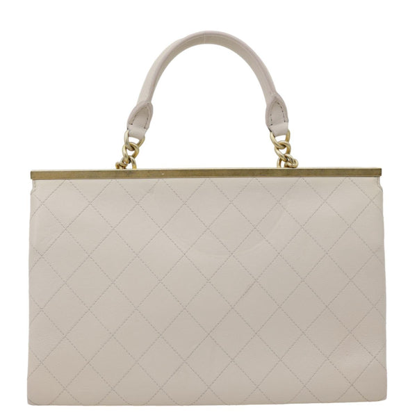 CHANEL Coco Luxe Flap Quilted Lambskin Leather Top Handle Shoulder Bag Off White