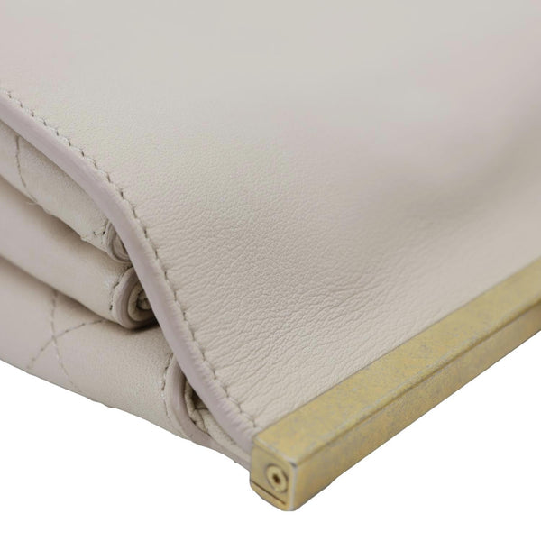 CHANEL Coco Luxe Flap Quilted Lambskin Leather Top Handle Shoulder Bag Off White