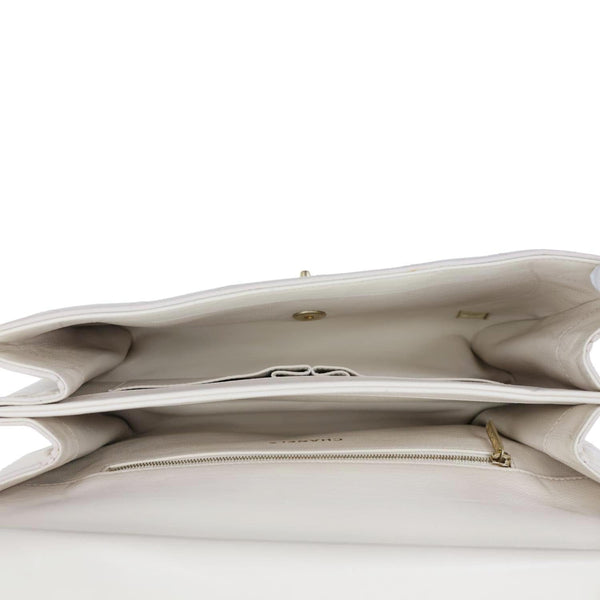 CHANEL Coco Luxe Flap Quilted Lambskin Leather Top Handle Shoulder Bag Off White