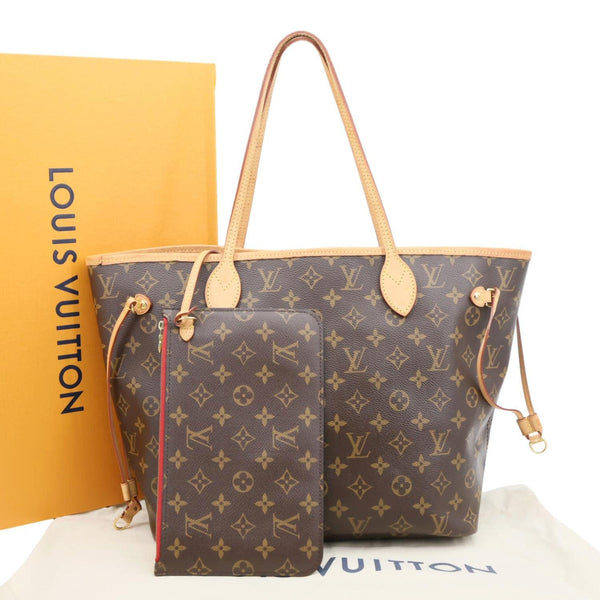 LOUIS VUITTON Neverfull MM Monogram Canvas Tote Bag Brown