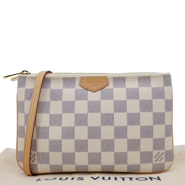 LOUIS VUITTON Double Zip Pochette Damier Azur Crossbody Bag Rose Ballerine