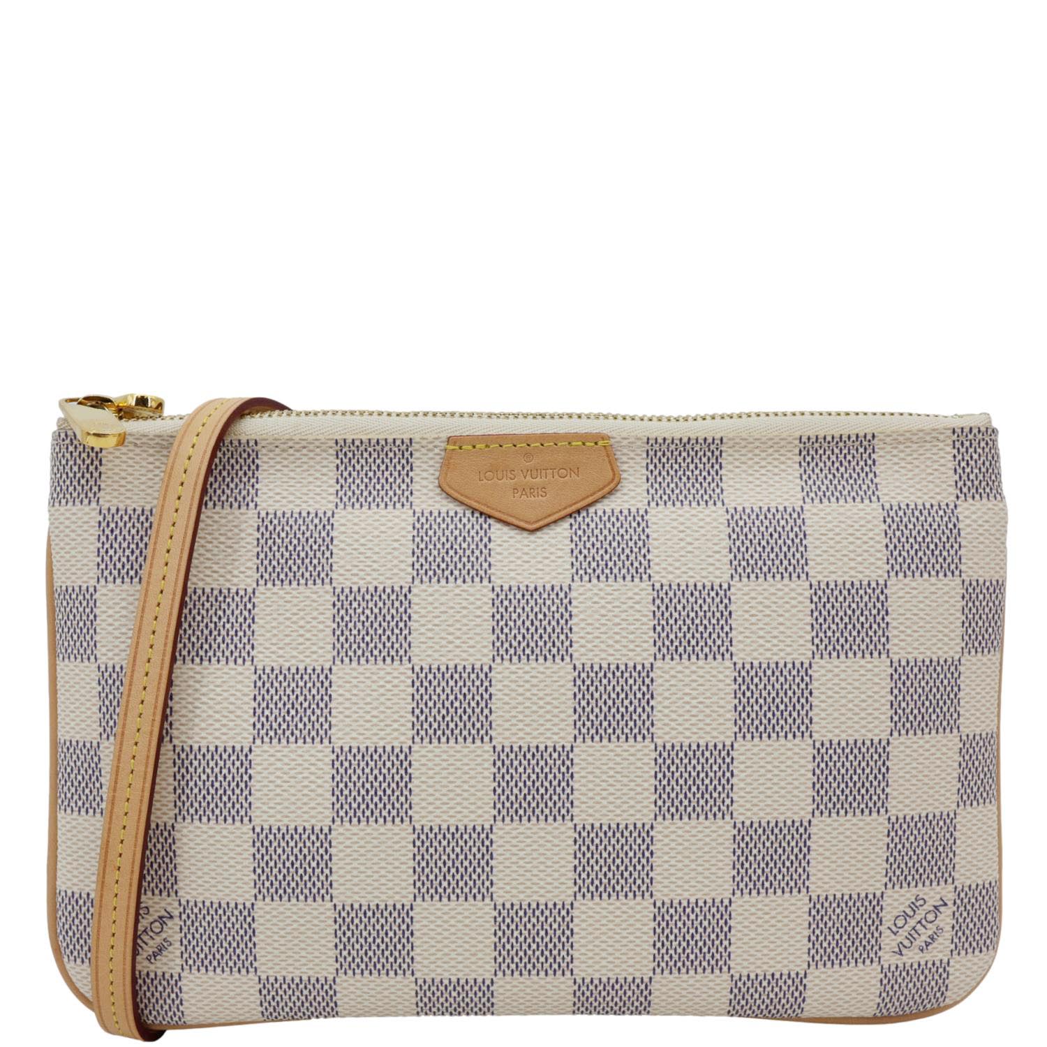 LOUIS VUITTON Double Zip Pochette Damier Azur Crossbody Bag Rose Ballerine