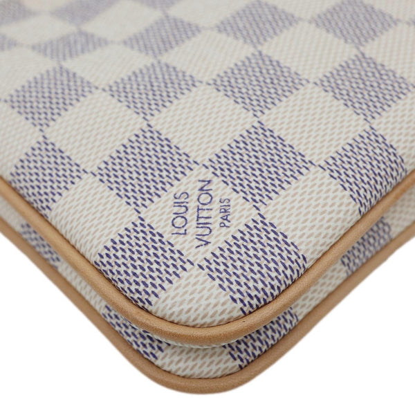 LOUIS VUITTON Double Zip Pochette Damier Azur Crossbody Bag Rose Ballerine