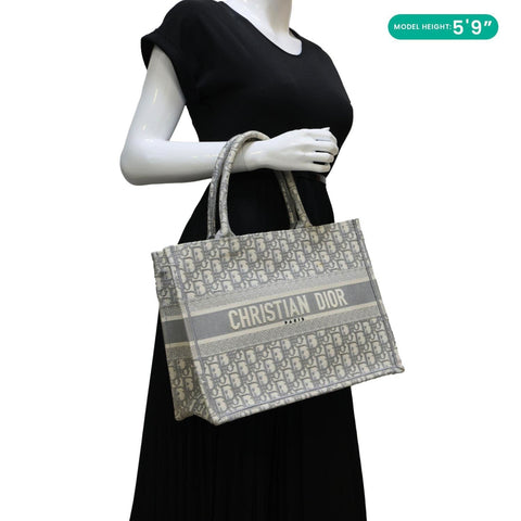 CHRISTIAN DIOR Book Medium Oblique Canvas Tote Bag Grey