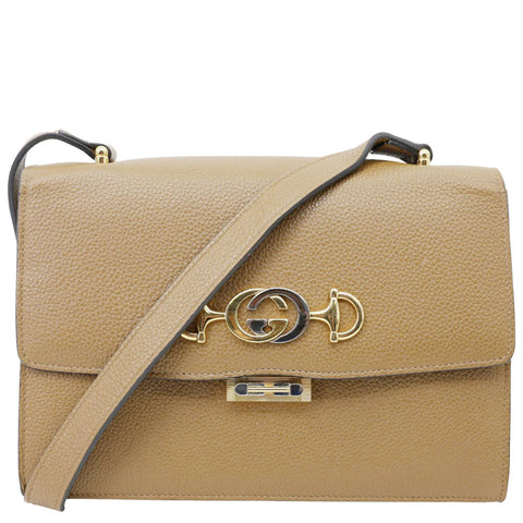 GUCCI Zumi Flap Small Grainy Leather Shoulder Bag Brown 576388