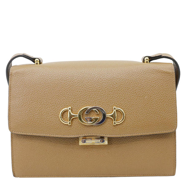 GUCCI Zumi Flap Small Grainy Leather Shoulder Bag Brown 576388
