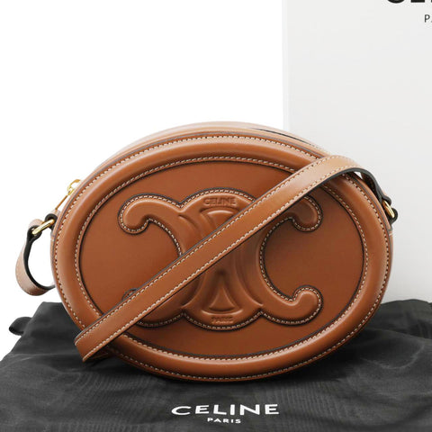 CELINE Triomphe Oval Calfskin Cuir Shoulder Bag Tan
