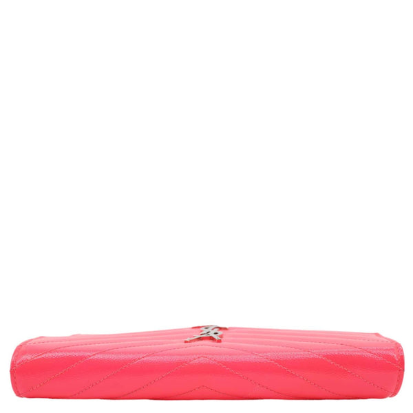 YVES SAINT LAURENT Monogram Grain De Poudre Chevron Leather Wallet On Chain Neon Pink