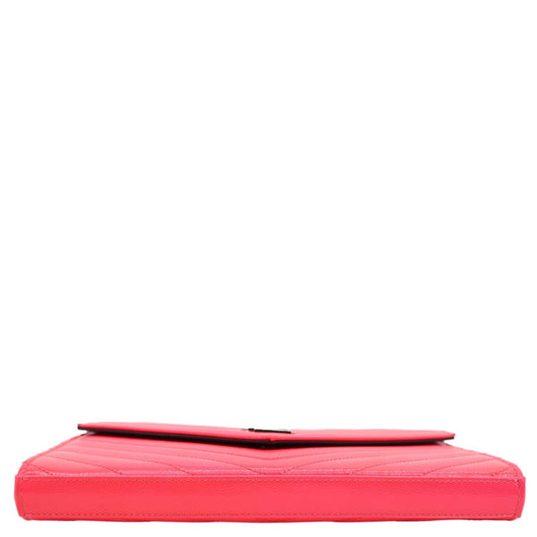 YVES SAINT LAURENT Monogram Grain De Poudre Chevron Leather Wallet On Chain Neon Pink