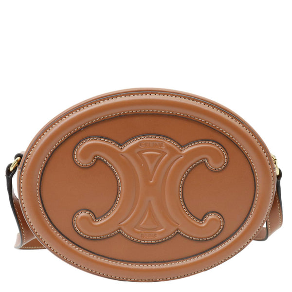 CELINE Triomphe Oval Calfskin Cuir Shoulder Bag Tan