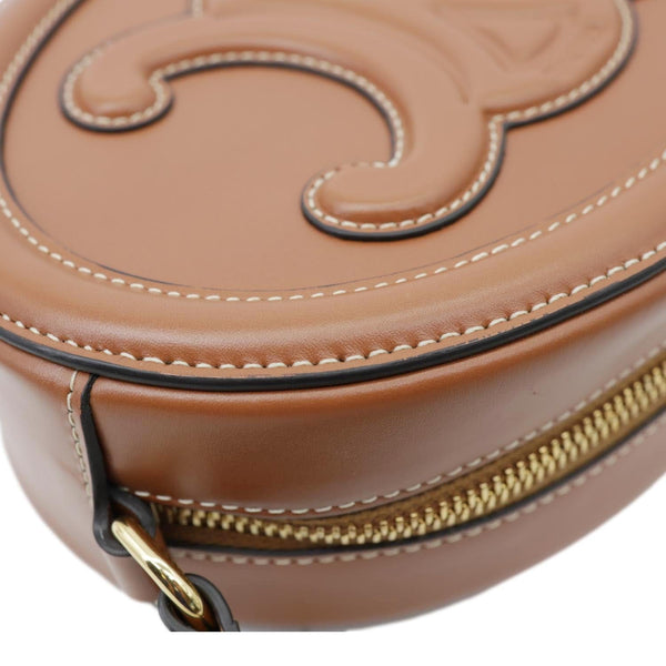 CELINE Triomphe Oval Calfskin Cuir Shoulder Bag Tan