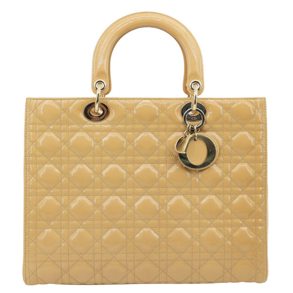 CHRISTIAN DIOR Lady Dior Large Quilted Patent Leather Shoulder Bag Camel