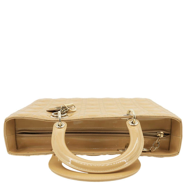 CHRISTIAN DIOR Lady Dior Large Quilted Patent Leather Shoulder Bag Camel