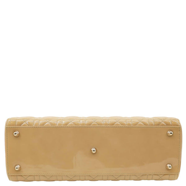 CHRISTIAN DIOR Lady Dior Large Quilted Patent Leather Shoulder Bag Camel