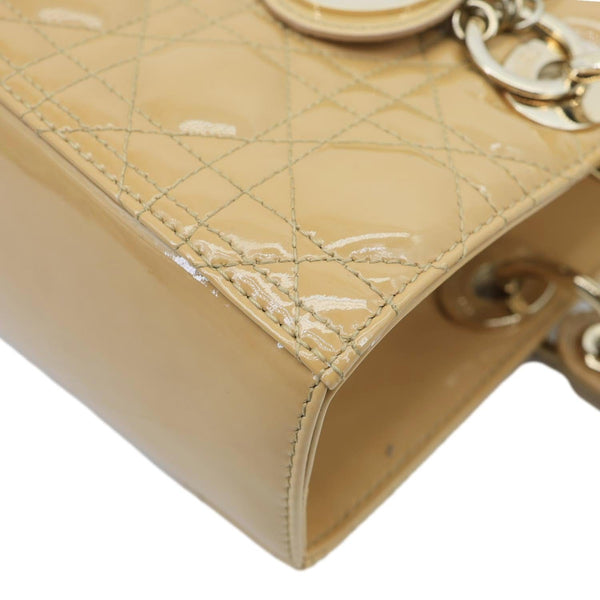 CHRISTIAN DIOR Lady Dior Large Quilted Patent Leather Shoulder Bag Camel