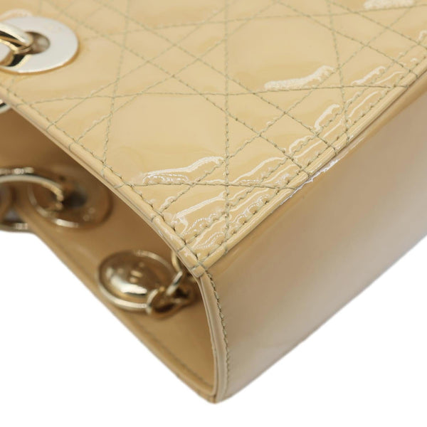 CHRISTIAN DIOR Lady Dior Large Quilted Patent Leather Shoulder Bag Camel