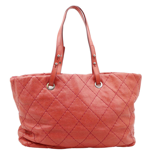 CHANEL On The Road Large Glazed Quilted Calfskin Leather Tote Bag Red