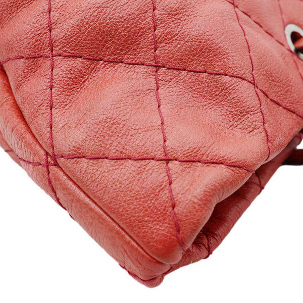 CHANEL On The Road Large Glazed Quilted Calfskin Leather Tote Bag Red