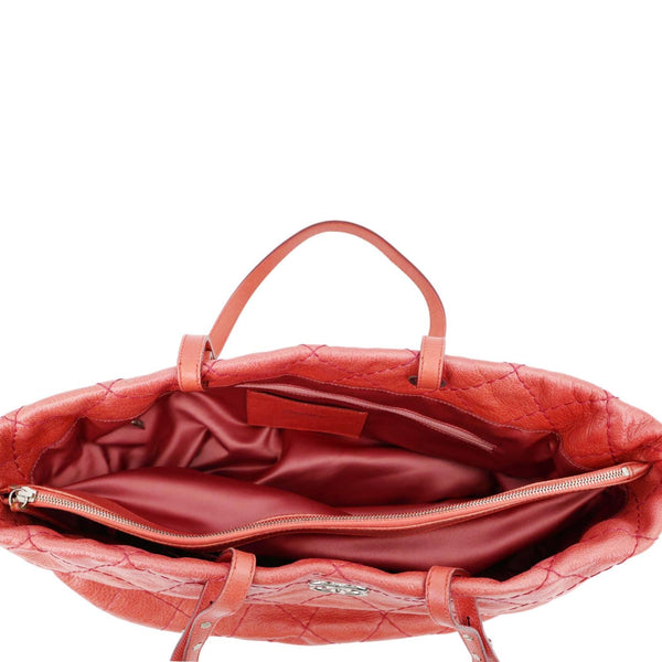 CHANEL On The Road Large Glazed Quilted Calfskin Leather Tote Bag Red