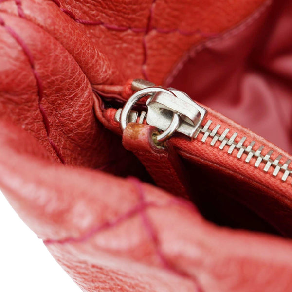 CHANEL On The Road Large Glazed Quilted Calfskin Leather Tote Bag Red