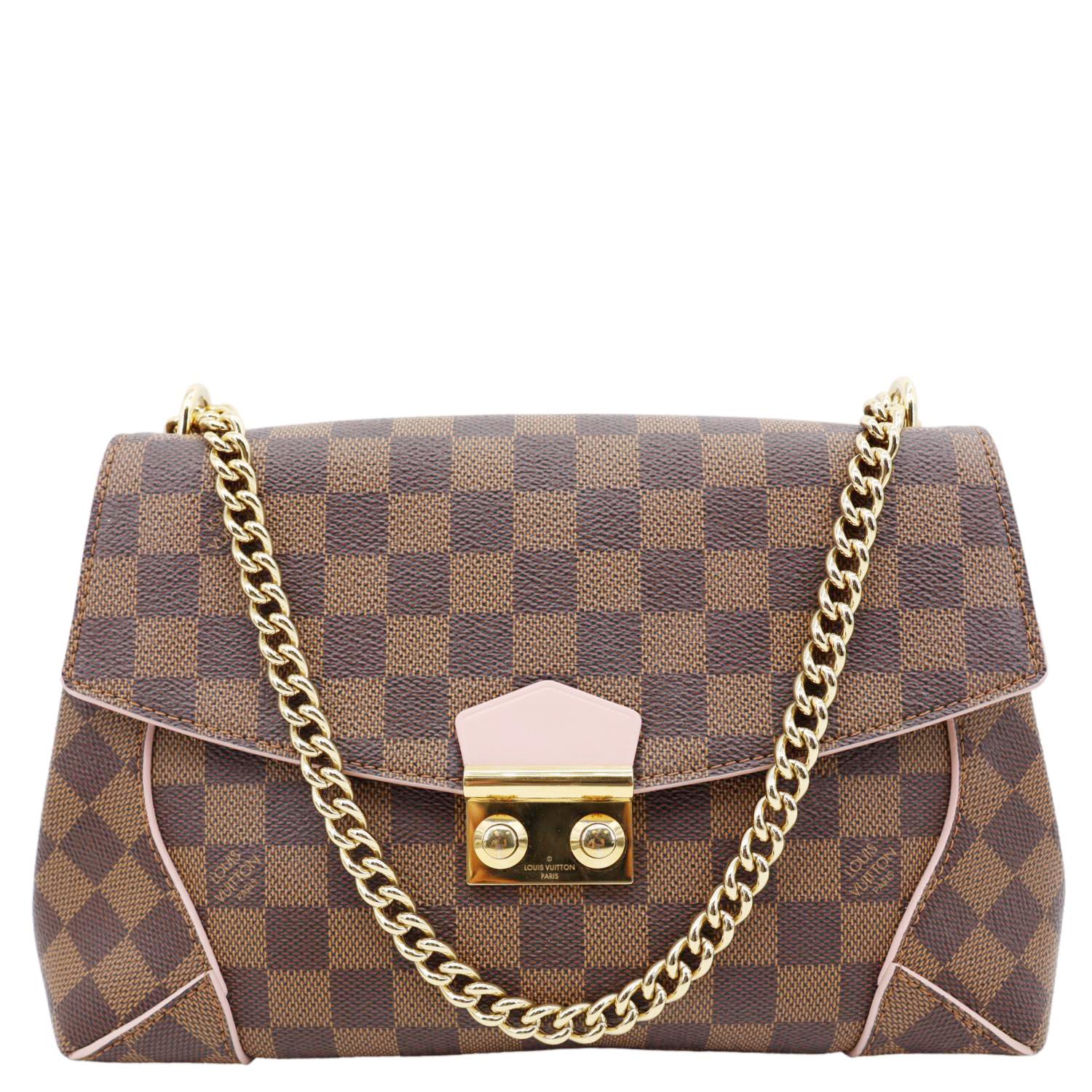 LOUIS VUITTON Caissa Chain Damier Ebene Clutch Shoulder Bag Rose Ballerine