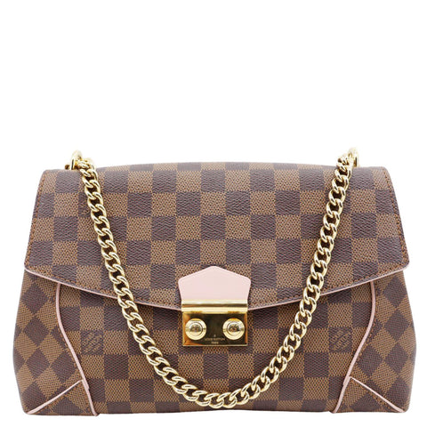 LOUIS VUITTON Caissa Chain Damier Ebene Clutch Shoulder Bag Rose Ballerine