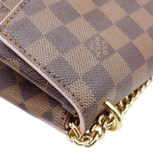 LOUIS VUITTON Caissa Chain Damier Ebene Clutch Shoulder Bag Rose Ballerine
