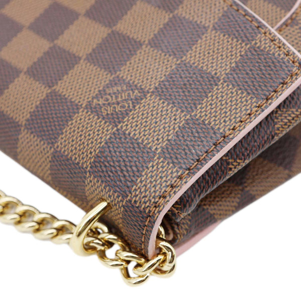 LOUIS VUITTON Caissa Chain Damier Ebene Clutch Shoulder Bag Rose Ballerine