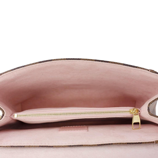 LOUIS VUITTON Caissa Chain Damier Ebene Clutch Shoulder Bag Rose Ballerine