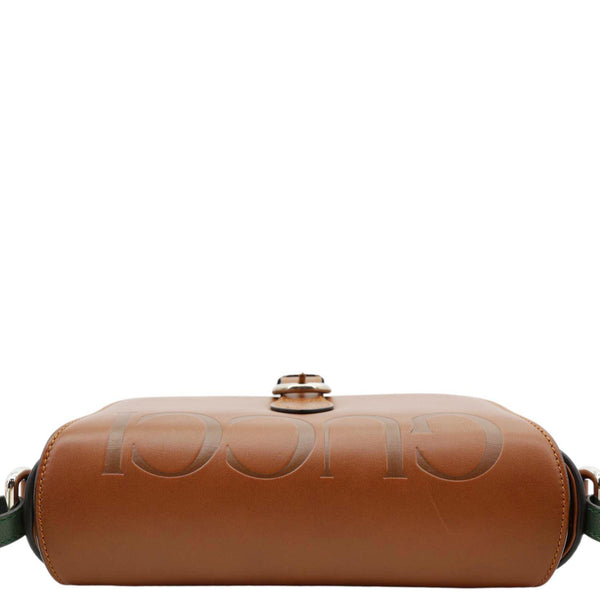 GUCCI Logo Small Embossed Calfskin Leather Shoulder Bag Brown 679540