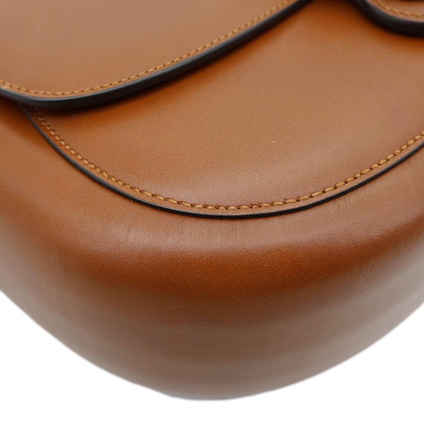 GUCCI Logo Small Embossed Calfskin Leather Shoulder Bag Brown 679540