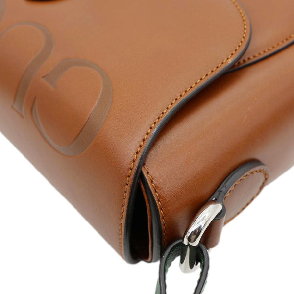 GUCCI Logo Small Embossed Calfskin Leather Shoulder Bag Brown 679540