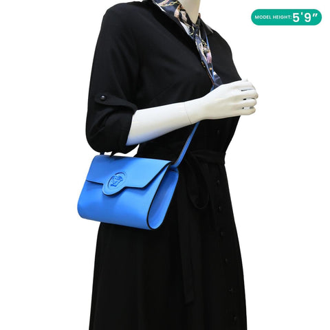 VERSACE La Medusa Tonal Leather Crossbody Bag Blue