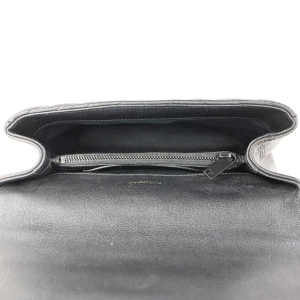 YVES SAINT LAURENT College Flap Medium Classic Chevron Leather Shoulder Bag Black