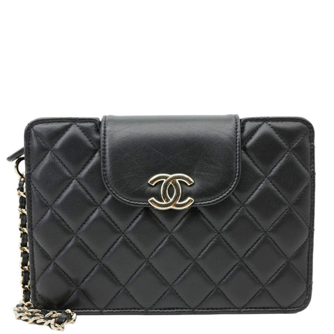 CHANEL CC Quilted Lambskin Leather Pouch Wristlet Black