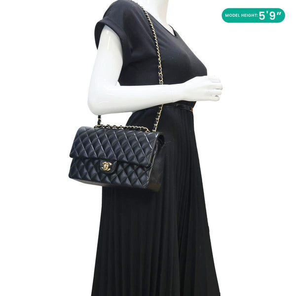 CHANEL Classic Double Flap Medium Quilted Leather Shoulder Bag Black