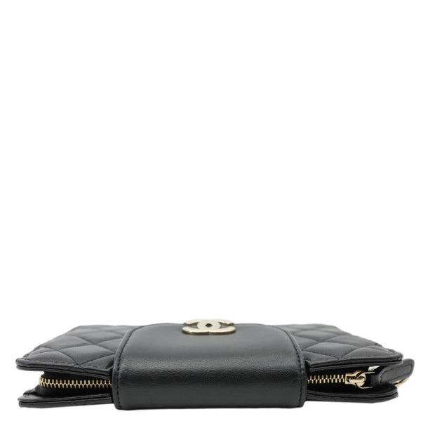 CHANEL CC Quilted Lambskin Leather Pouch Wristlet Black