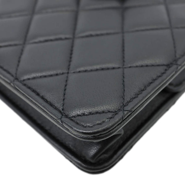 CHANEL CC Quilted Lambskin Leather Pouch Wristlet Black