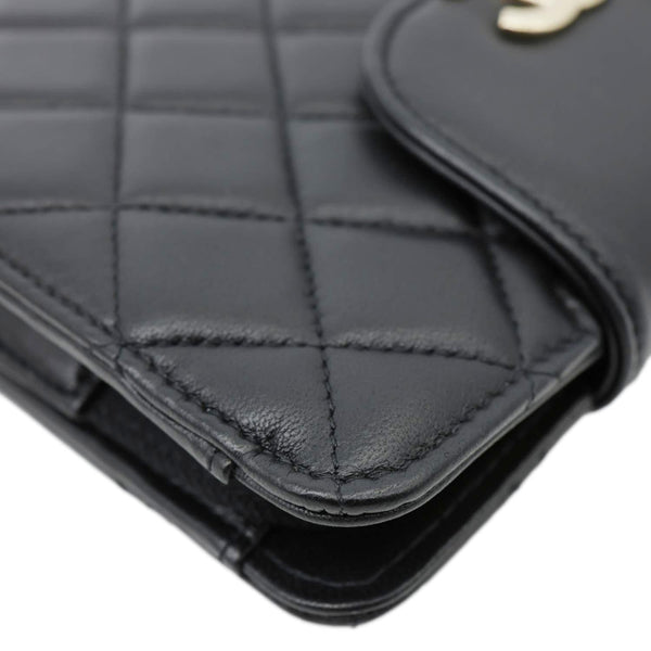 CHANEL CC Quilted Lambskin Leather Pouch Wristlet Black