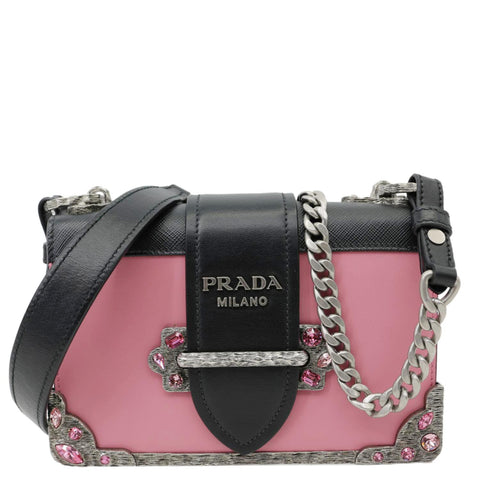 PRADA Cahier City Small Calf Saffiano Leather Chain Crossbody Bag Pink