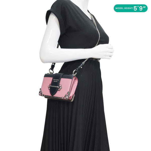 PRADA Cahier City Small Calf Saffiano Leather Chain Crossbody Bag Pink