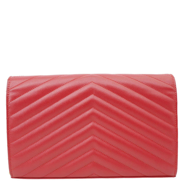 YVES SAINT LAURENT Envelope Grain De Poudre Chevron Leather Wallet On Chain Red