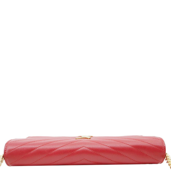 YVES SAINT LAURENT Envelope Grain De Poudre Chevron Leather Wallet On Chain Red