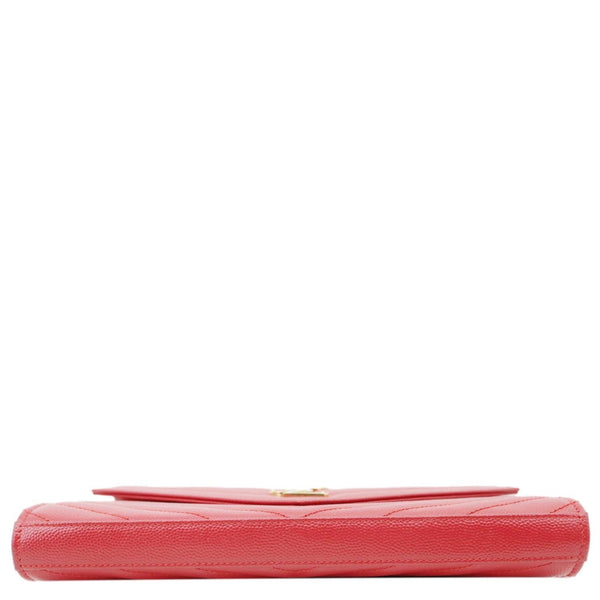 YVES SAINT LAURENT Envelope Grain De Poudre Chevron Leather Wallet On Chain Red