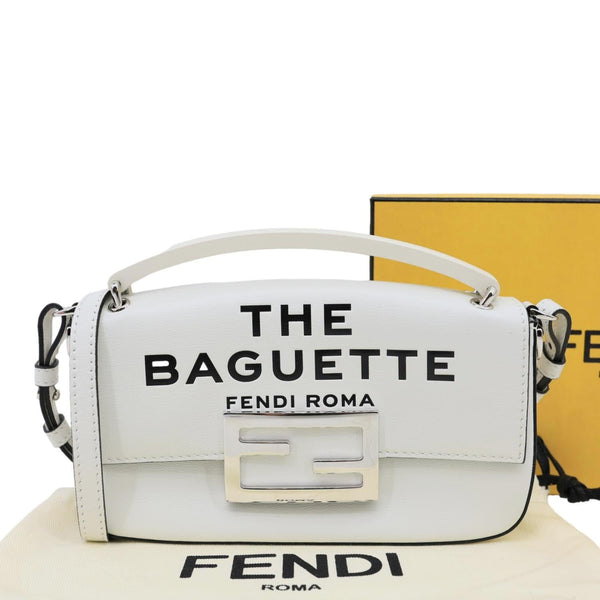 FENDI x Marc Jacobs Bow Printed Leather Baguette Bag Off White