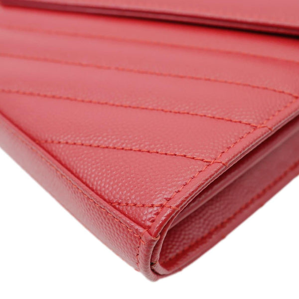 YVES SAINT LAURENT Envelope Grain De Poudre Chevron Leather Wallet On Chain Red