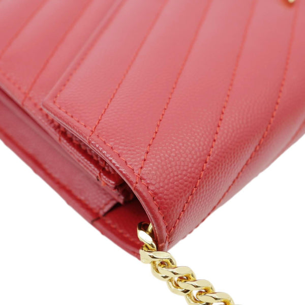 YVES SAINT LAURENT Envelope Grain De Poudre Chevron Leather Wallet On Chain Red