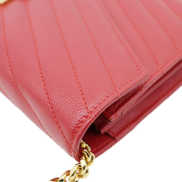 YVES SAINT LAURENT Envelope Grain De Poudre Chevron Leather Wallet On Chain Red
