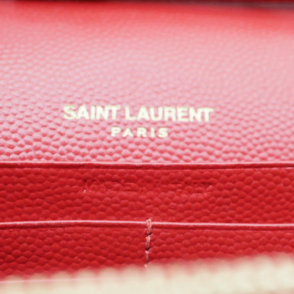 YVES SAINT LAURENT Envelope Grain De Poudre Chevron Leather Wallet On Chain Red